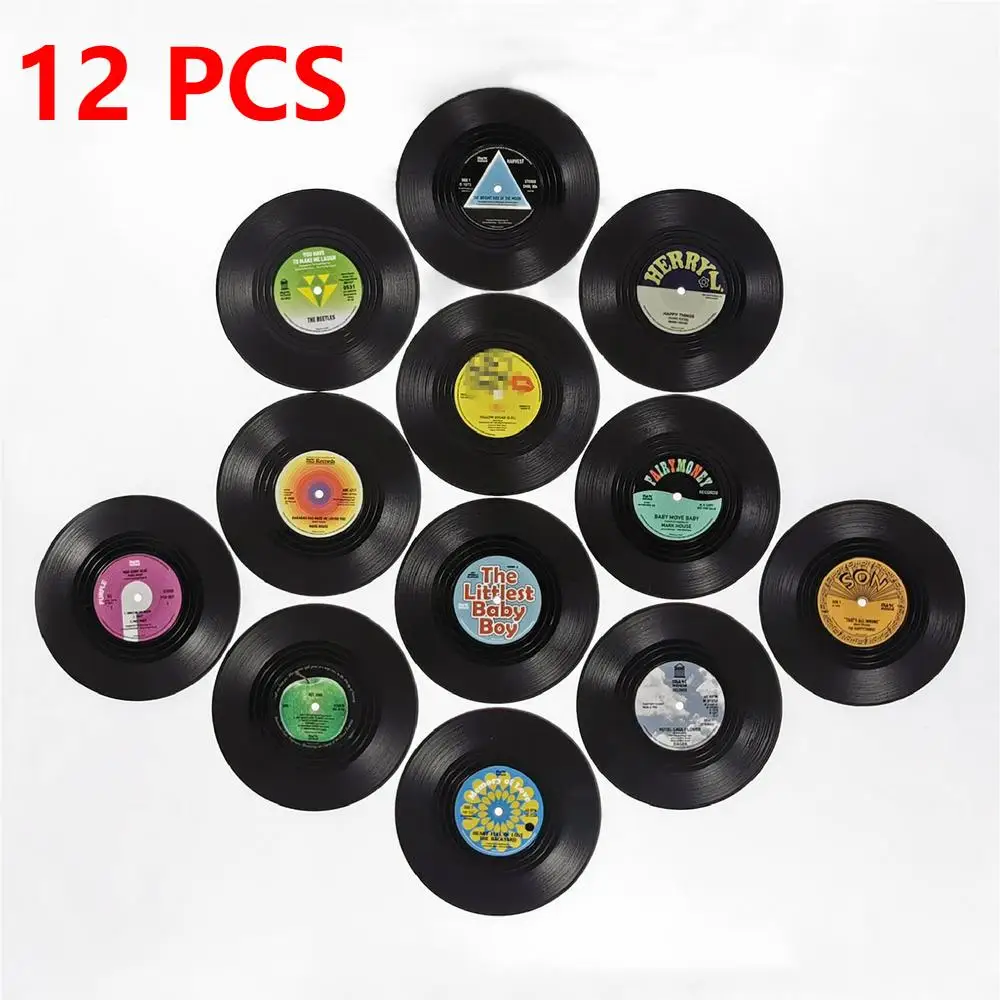 6/12pcs Vinyl Record Table Mats Drink Coaster Table Placemats Heat-resistant Nonslip Pads Home Decor Creative Cup Coaster