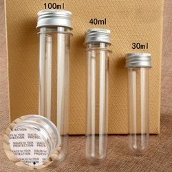 Tubes à vis pour bouteilles en plastique, 10 pièces, laboratoire 30/40/65/100ml, cylindrique, masque, capsule en caoutchouc, bonbons, cordon de données