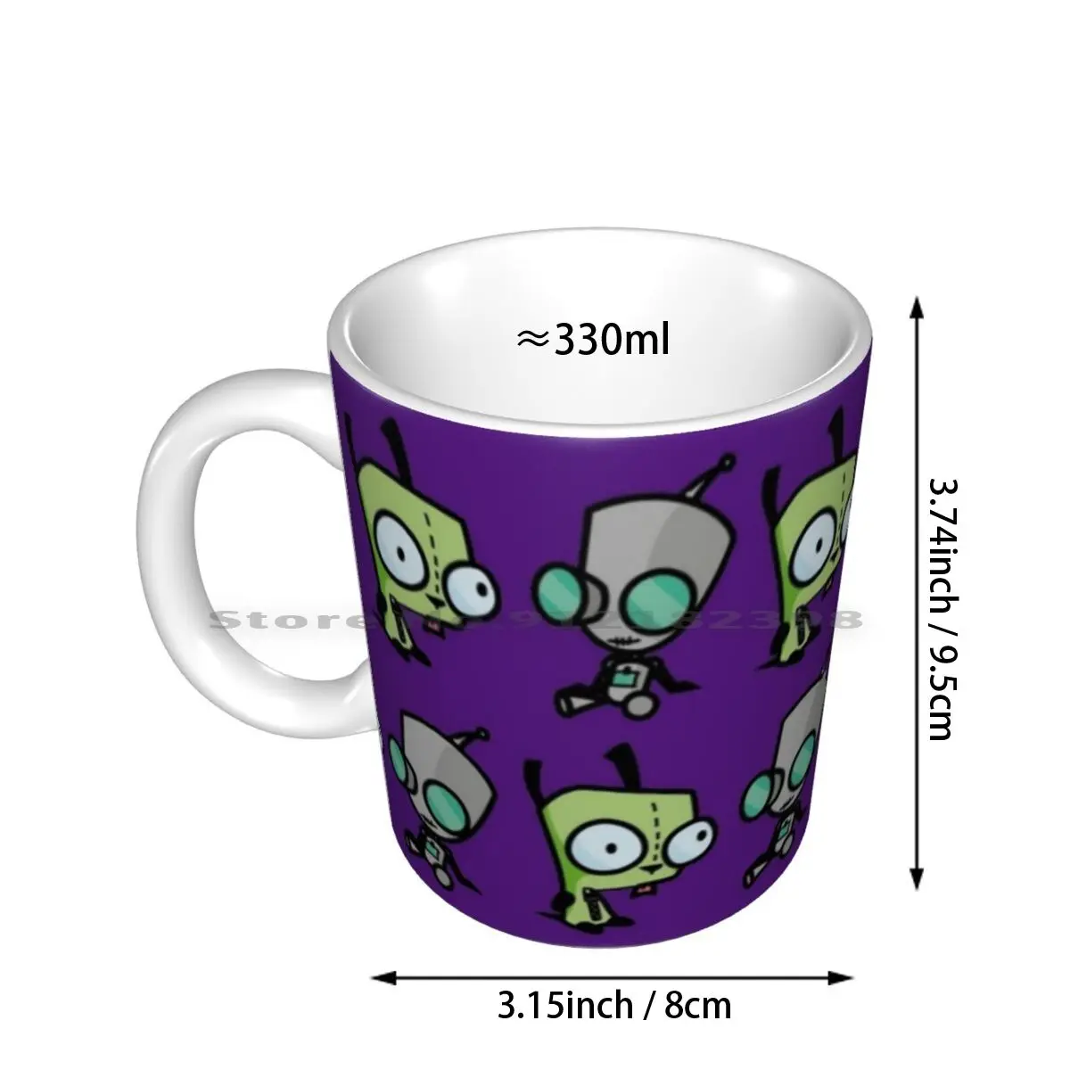 Checkered Gir Pattern Ceramic Mugs Coffee Cups Milk Tea Mug Invader Zim Invader Zim Gir Green Dog Robot Cute Creative Trending