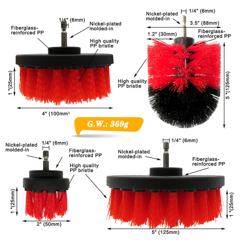 4PCS Brush Set Power Scrubber Brush Car Polisher with Extender Tools Car Detailing Tools Bathroom Cleaning Kit Car Clean Tools