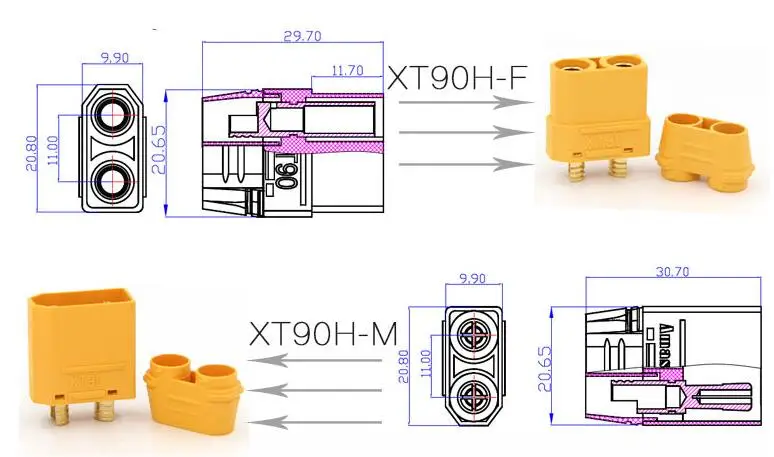 5Pair/Lot Amass XT90 XT90H Plug Connectors Male Female For RC Model Battery 10Pair