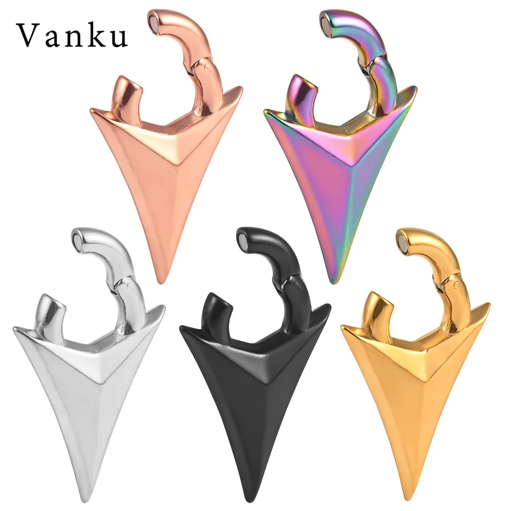 Vanku Ear Plugs High Quality Triangle Stainless Steel Body Piercing Jewlery Skin Tunnel Plugs Ear Tunnels Hollow Ear Stretcher