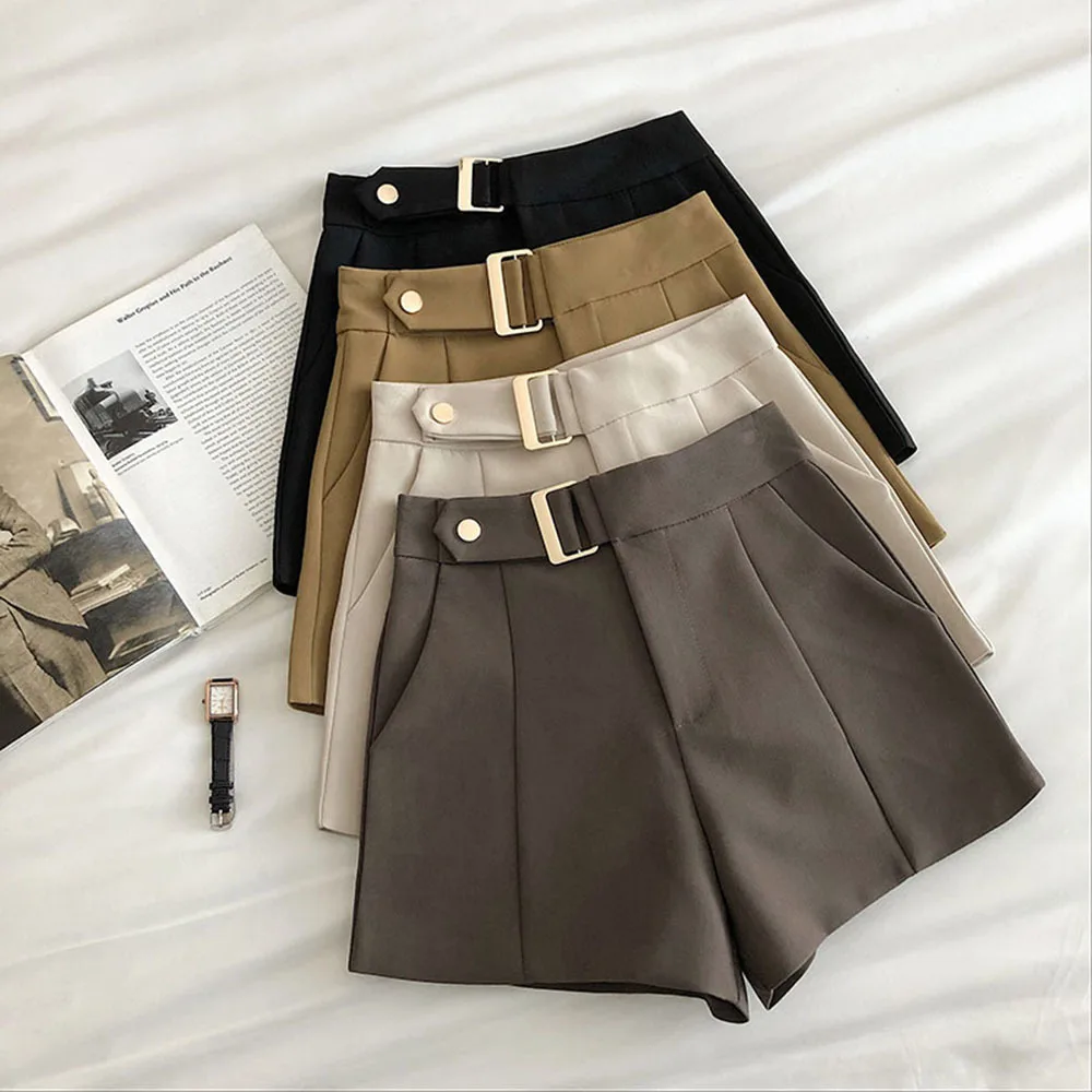 Spring Autumn Solid Casual High Waist Shorts Loose Wide Leg  Shorts Women Korean Classic Simple Elegant Short Pants