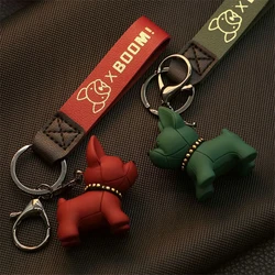 Fashion Punk French Bulldog Keychain Leather Dog Keychains for Women Bag Pendant Jewelry Trinket Men's Car Key Ring Key Chain