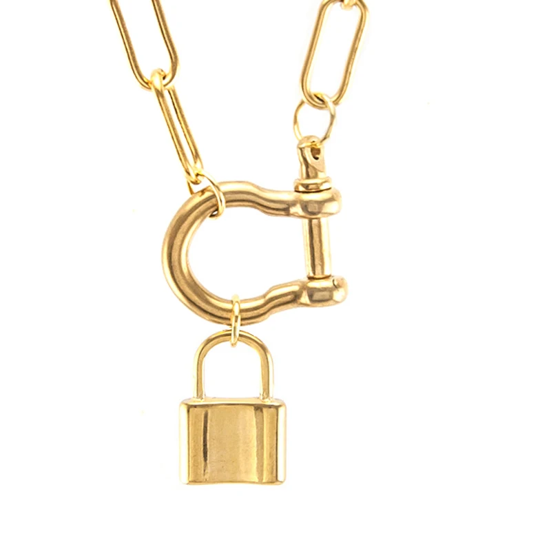 Lucky Padlock Coin Chunky Chain Necklaces U Shape Thick Linked Necklaces for Women Minimalist Necklace Everyday Jewelry 2020