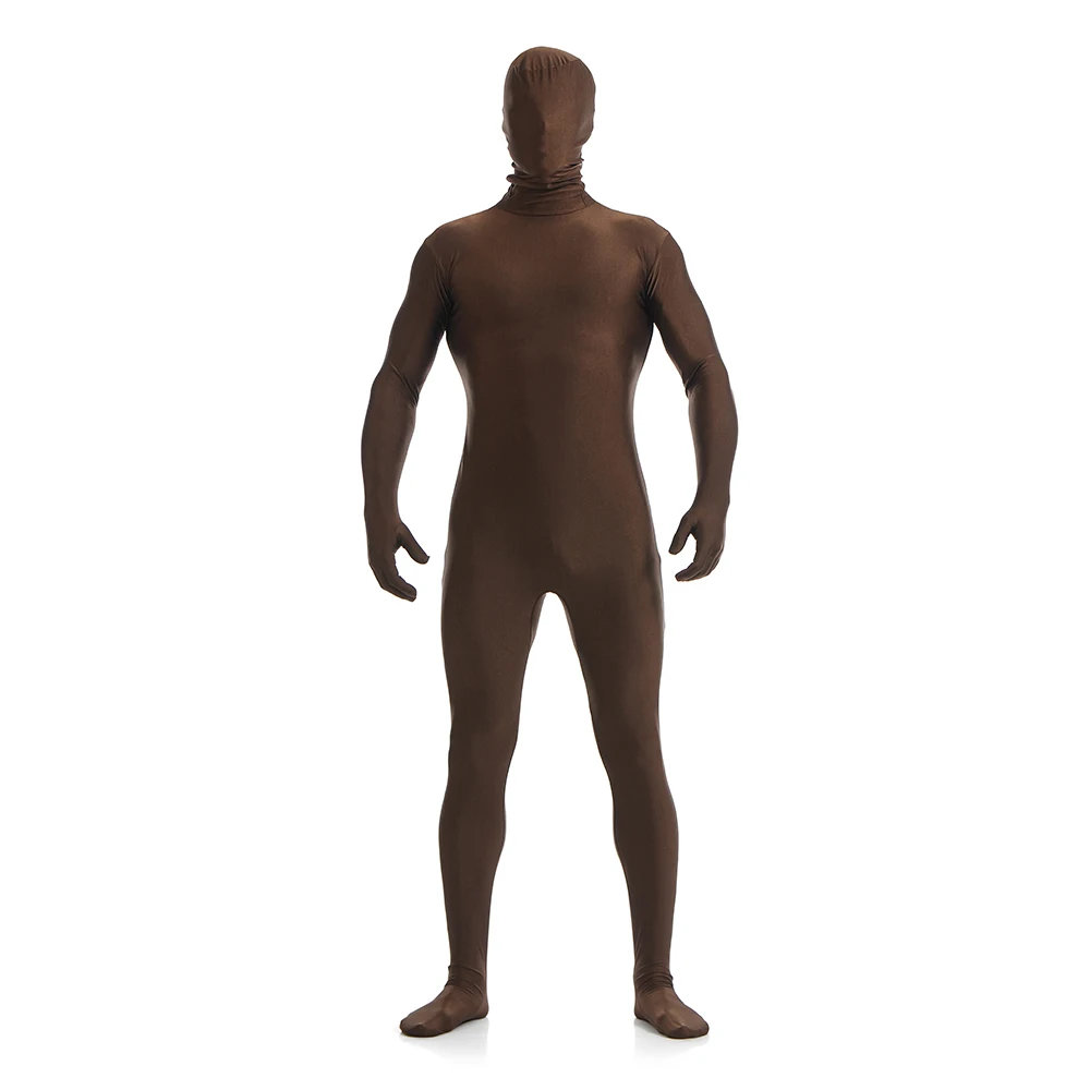 customized for open eyes mouth add crotch free shipping Full Body Zentai Suit Brown Tight Suits Pure Color Halloween Party