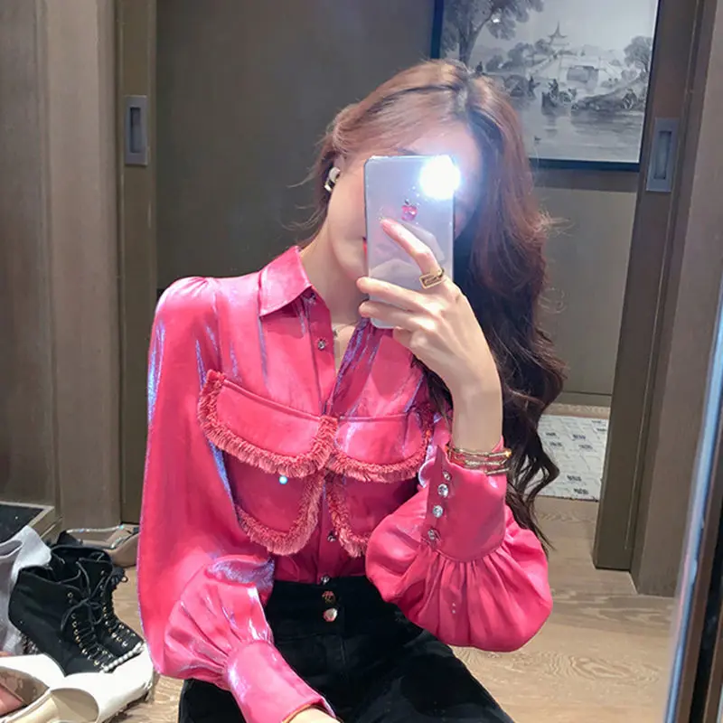 

2024 Women Spring Casual Loose Shirt Ladies Fashion Long Sleeve Single Breasted Turn-down Collar Blouse Female Solid Tops R27