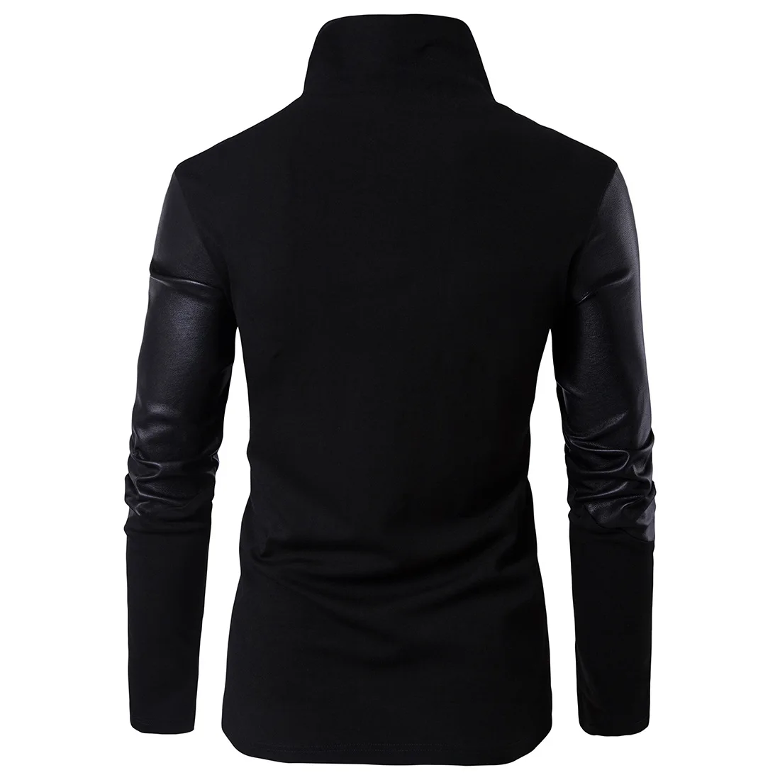 Fashion Black Leather Patchwork Turtleneck Jackets Overcoat Men Spring Autumn Punk Motor Coat Men Slim Plus EUR Size