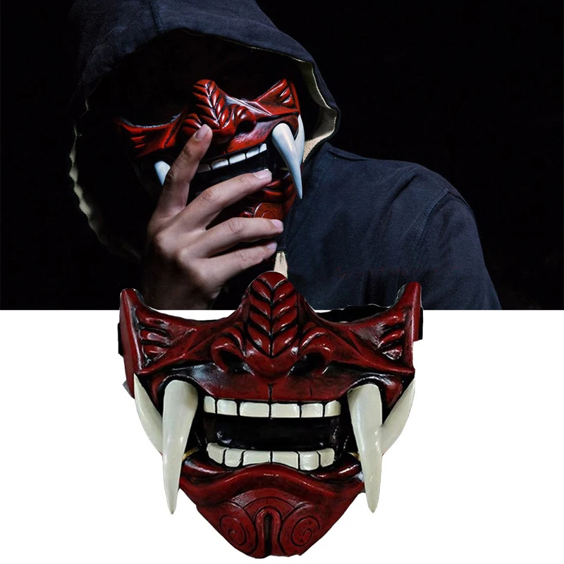 Eraspooky Half Face Assassin Ronin Samurai Mask Demon Oni Mempo Japanese Latex Mask For Adult