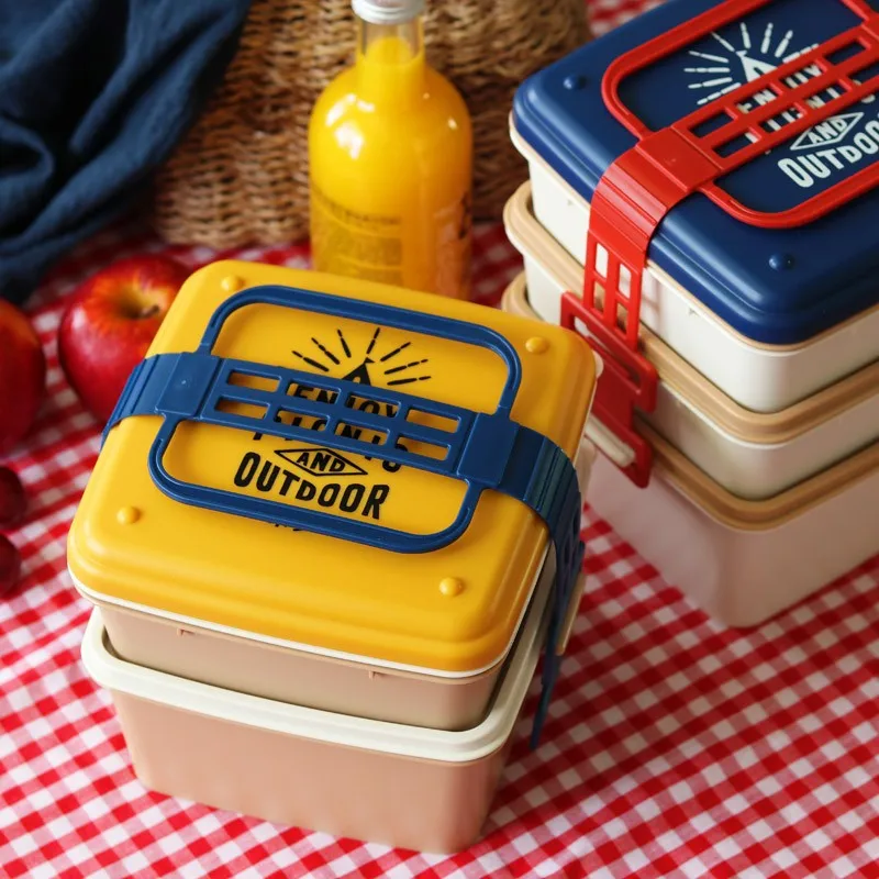 

Bento Box Large Capacity Picnic Box Microwave Plastic Portable Office Worker 3 Layer Lunch Box Food Preservation Container 2.45L