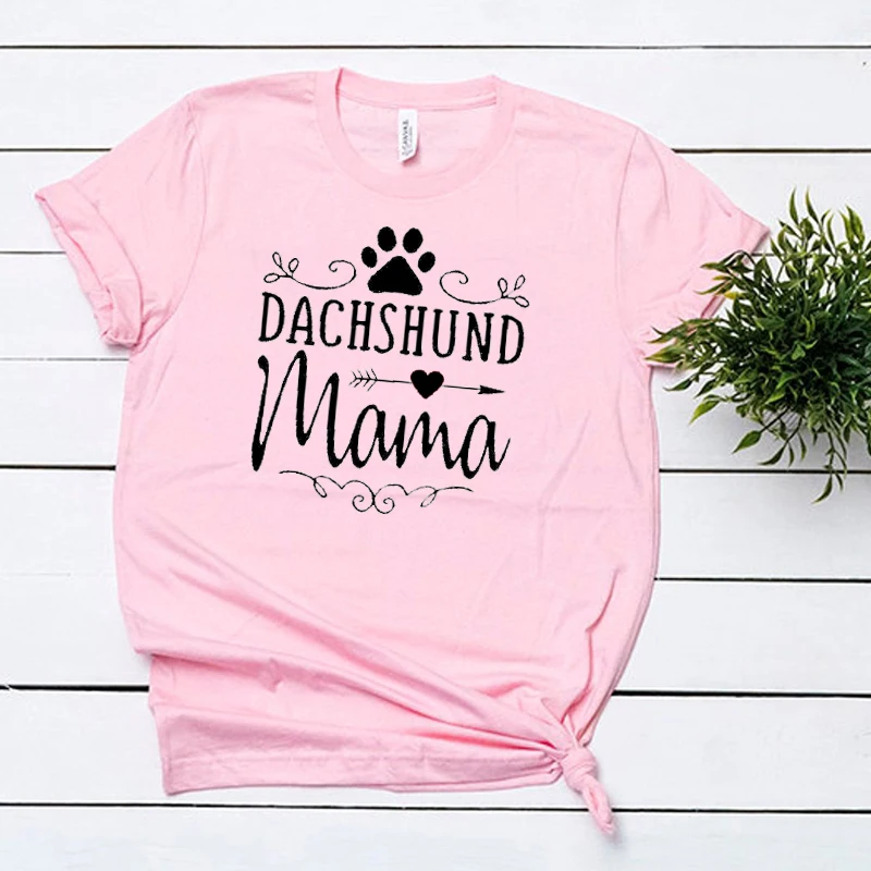 Dachshund Mama Dog Paw Mom Tshirt Funny Graphic Streetwear Women T-shirt Kawaii Short Sleeve Top Tees Cotton O Neck Mother Shirt