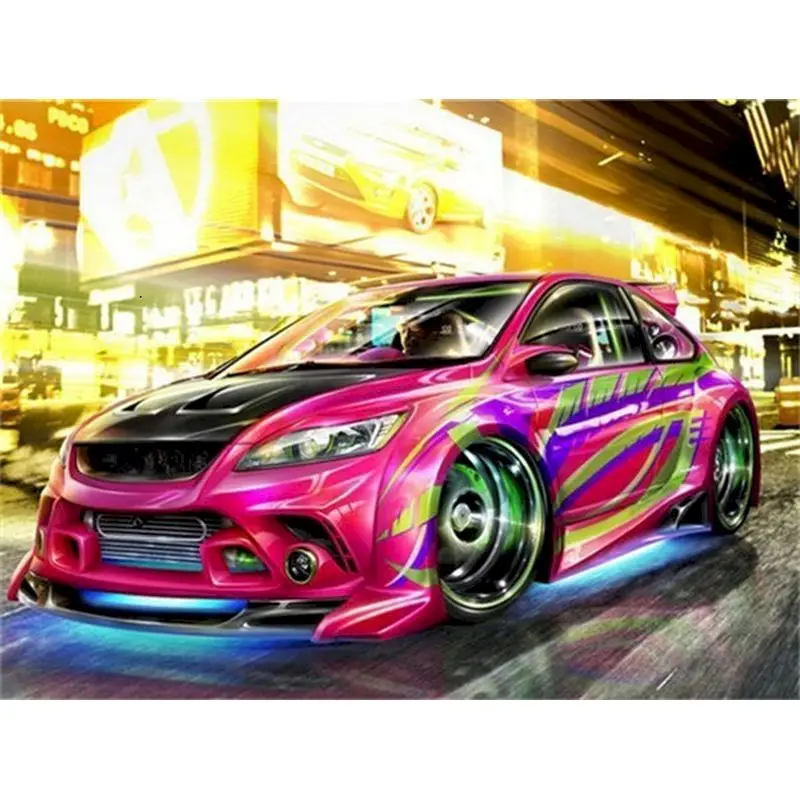 Belle Supercar Peinture par numéros pour adultes, kit de peinture à l'huile sur toile avec pinceau et pigment acrylique, style graffiti coloré pour la décoration de la maison 40,6 x 50,8 cm