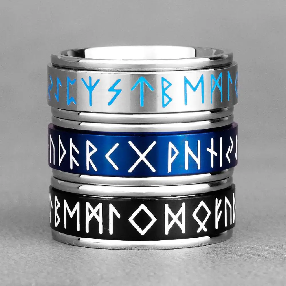 Nordic Viking Rune Spin Luminous Stainless Steel Mens Rings Simple Retro For Male Boyfriend Jewelry Creativity Gift Wholesale