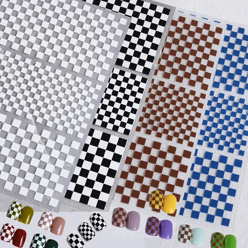 2021,Chessboard Design Sticker For Nail Art,1pcs White/Black/Coffe/Blue Nail Sticker Decal,Lattice Shape Patch&Paste Nail Sticke