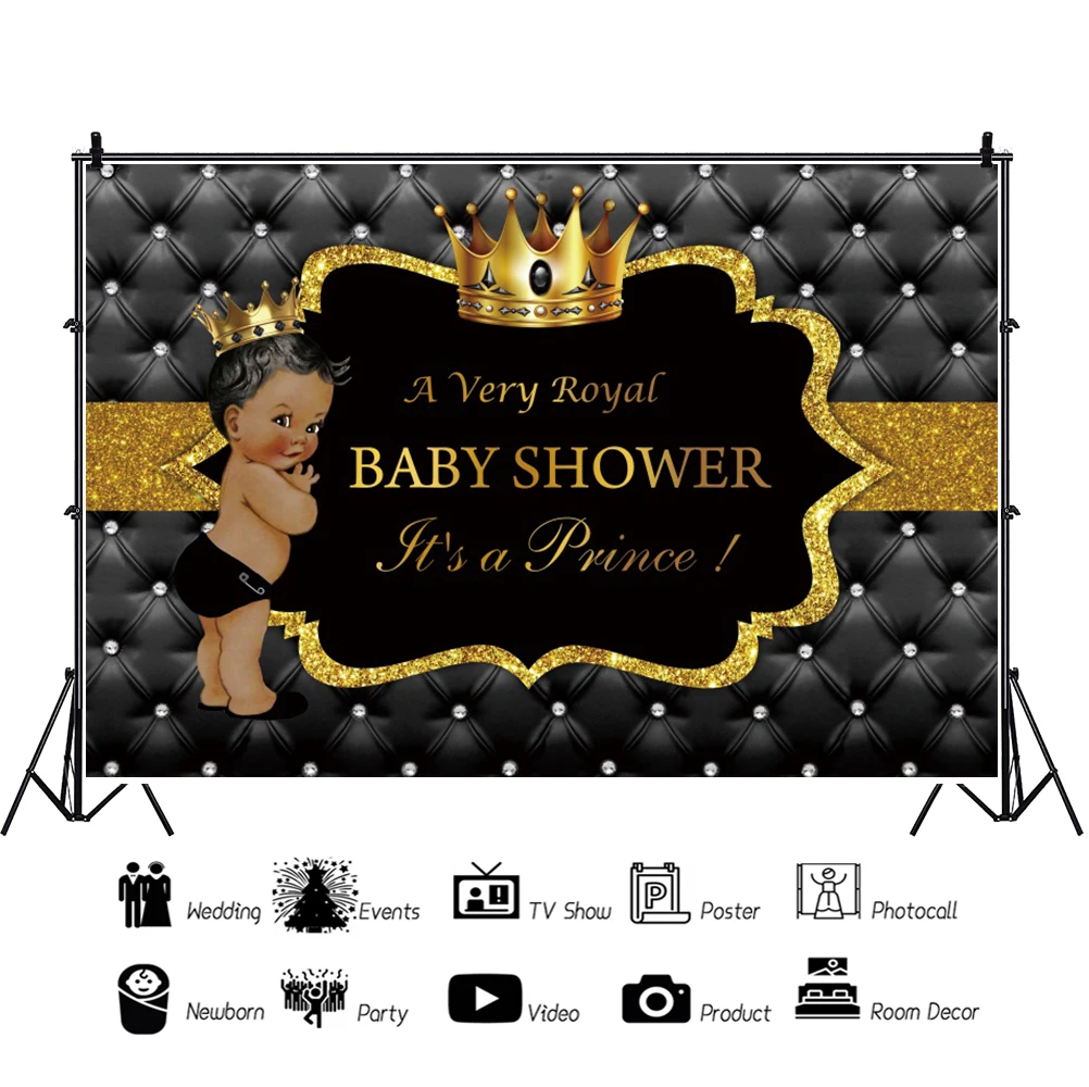 الأمير خلفية التاج الملكي استحمام الطفل حفلة انها الأمير الأسود اللوح الأمامي الاحتفال مخصص ملصق الطفل صورة الصورة