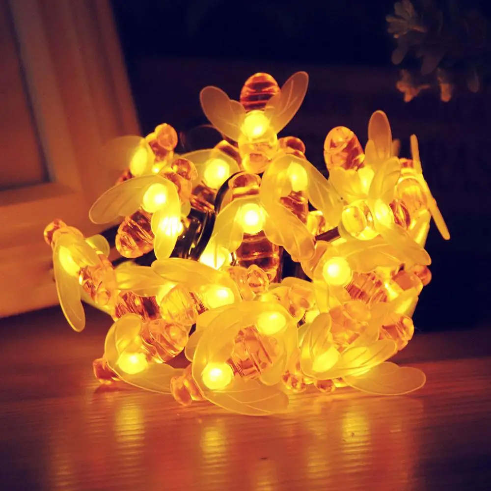 

Christmas Solar Powered Cute Honey Bee Led String Fairy Light 20leds 30leds Bee Outdoor Garden Fence Patio New Garland Lights