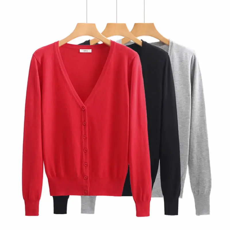 6XL Plus Size Women Knitted Cardigan Coat Solid Color Red Winter Casual V-Neck Long Sleeve Crochet Knit Sweater Coat Female Top