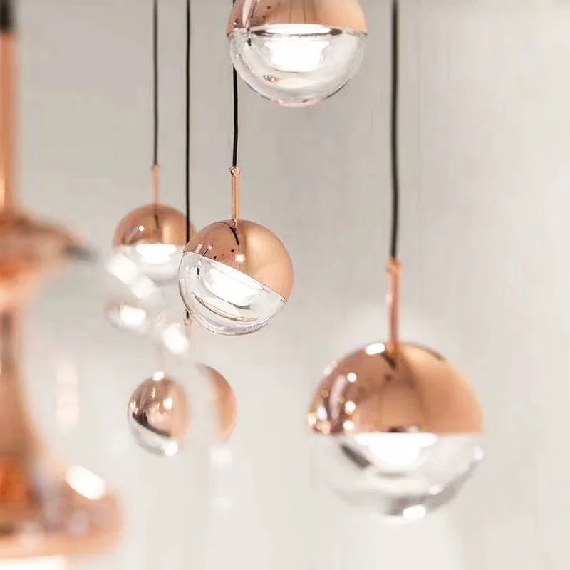 Nordic Rose Gold crystal Ball Pendant Light Personality Design Loft Aisle Bar Living Room Bedside Suspension Light WJ1010