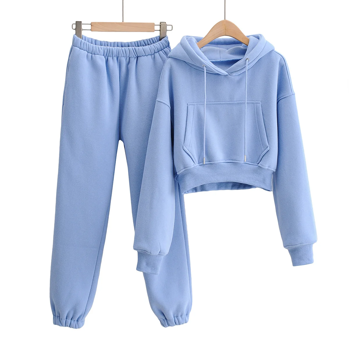 Women Solid Two Piece Jogger Pant Sets Fleece Tracksuit Autumn Winter Warm Sweatpants Hoodies Sweatshirts Sporting Suit Outfits