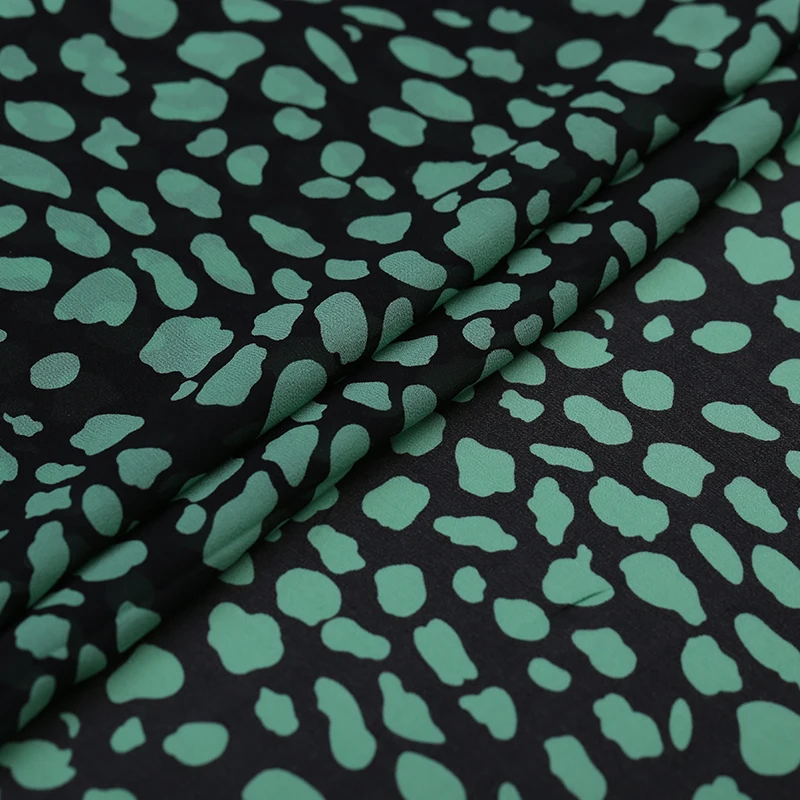 Green Leopard Point Digital Spray/PaintingSilk Georgette Fabric Thin Permeable  Beach Skirt Clothing Fabrics