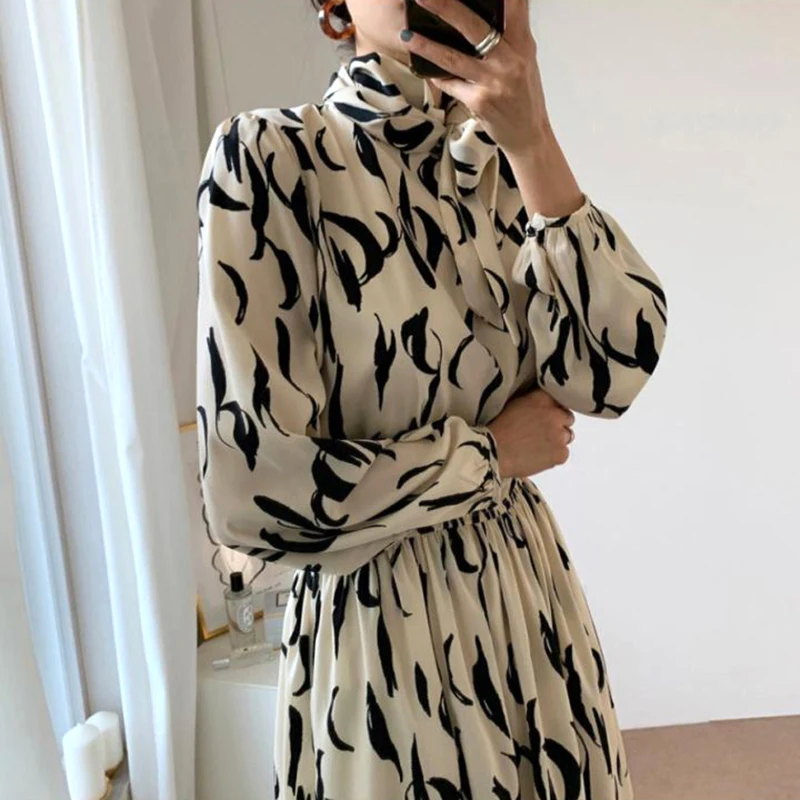 Autumn Print Floral Dresses for Women Party Spring High Waist Long Sleeve Woman Maxi Dress 2022 Vintage Womens Formal Dresses