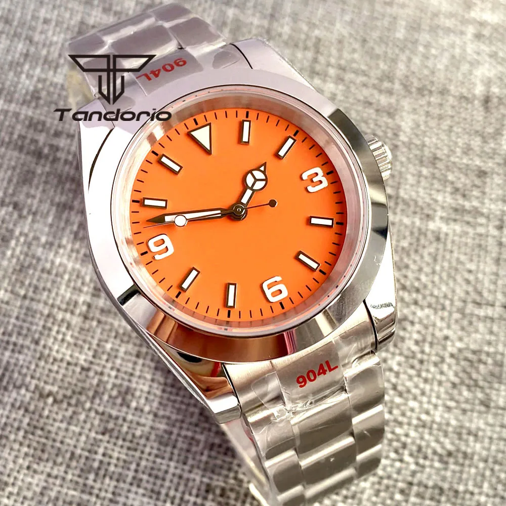 

36mm/39mm PT5000 NH35 MITOTA MINGZHU Automatic Men's Watch Orange/Yellow Dial Sapphire Crystal Polished Bezel Bracelet