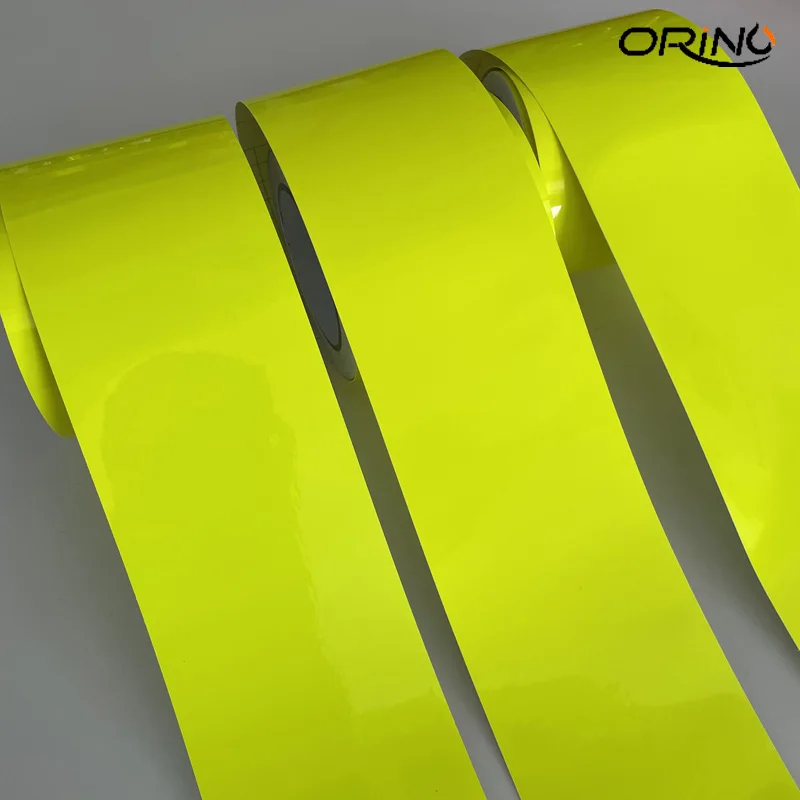 10cm width Glossy Neon Fluorescent Yellow Vinyl Car Wrap Film Sheet Roll with Air Release Technology