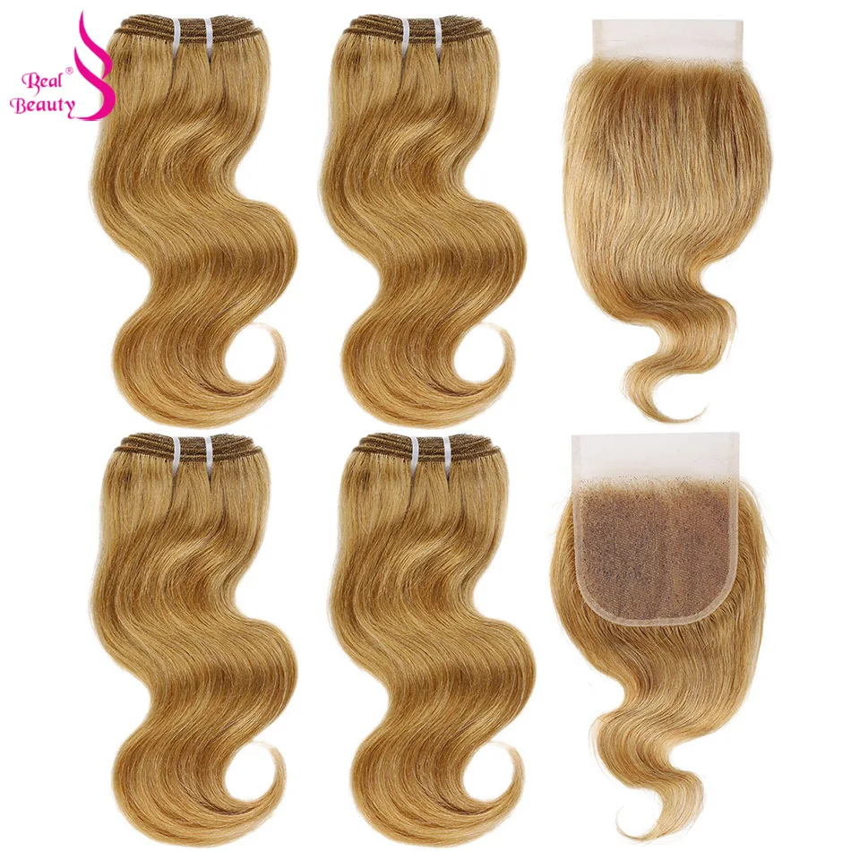 Real Beauty Brazilian Remy Body Wave Human Hair With Lace Closure Double Weft Colored 27 Brown99j Burg# Bundles Hair Extension