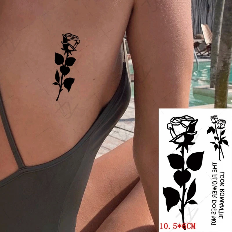 Pegatinas de tatuaje temporal de rosa para mujer y niña, tatuajes falsos negros del alfabeto inglés, tatuajes a prueba de agua, brazo, pierna, tamaño pequeño