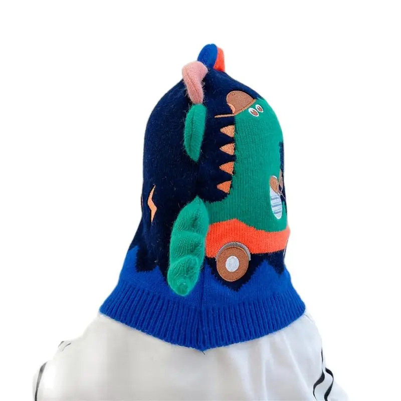 Doitbest 2022 Boy Girl Beanie Protect neck Cartoon dinosaur Windproof Winter Child knit hat Warm Cute kids girls Earflap Caps