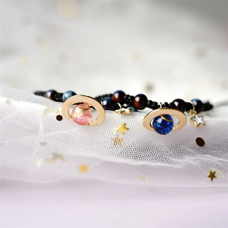 Bracelet de Couples Réglable Fait à la Main, Motif de Communautés ète, les Étoiles et la Lune, Bijoux pour Amoureux, Cadeau pour Copines et