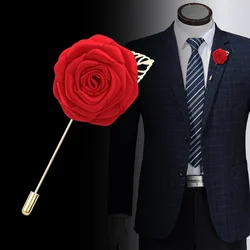 Cinta de alta calidad para hombre, flor rosa, hoja dorada, broche de moda, Pin de traje, solapa, broche de boda, joyería, 1 piezas