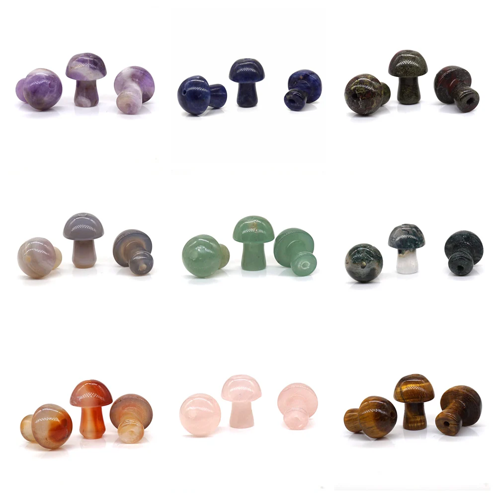 1PC 20MM Drill Hole Mushroom Natural Stone Pendants Jewelry Making DIY Healing Crystals Bulk Beads Necklace Gemstone Wholesale