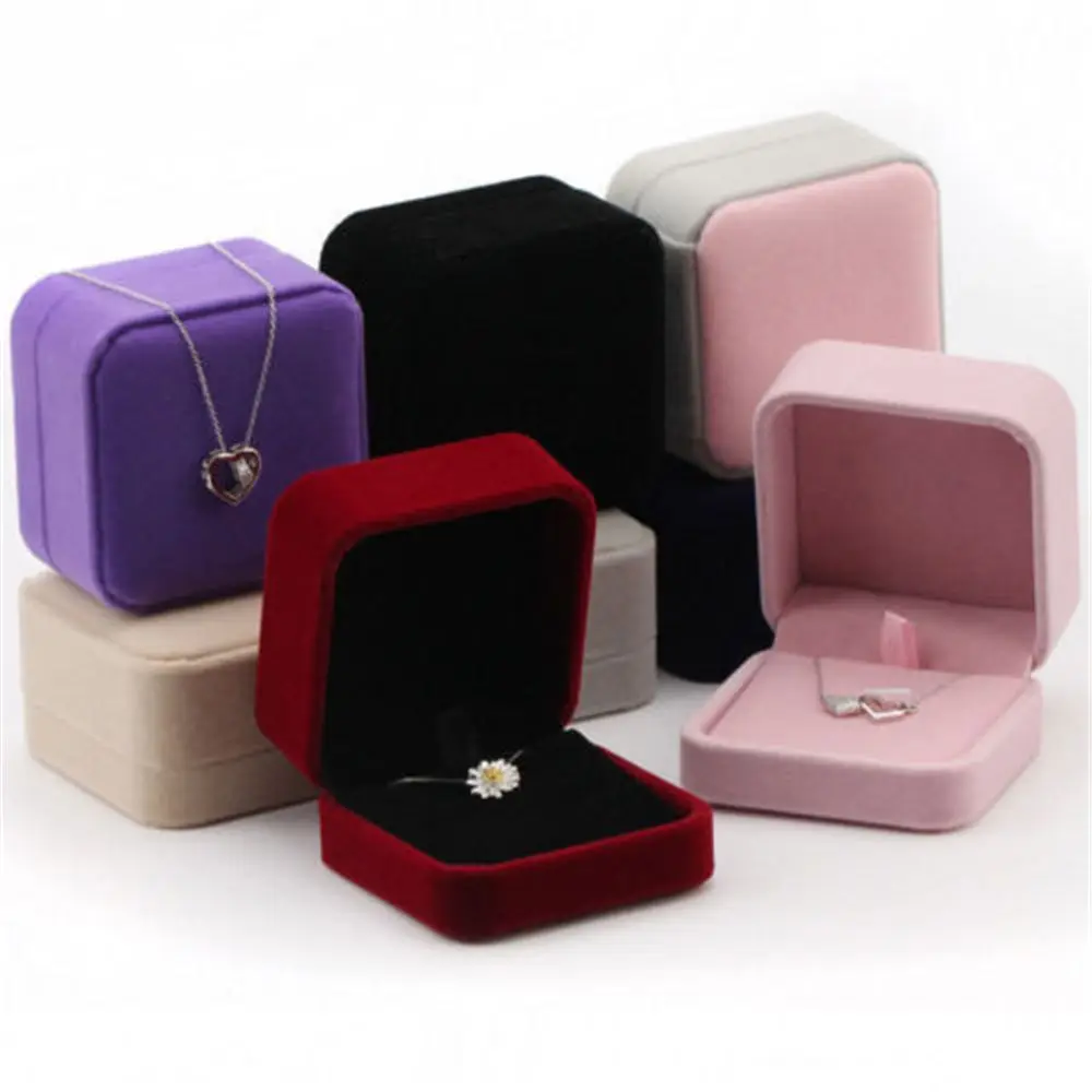 7 Colors Square Velvet Boxes Necklace Bracelet Packaging Weddings Party Jewelry Display Stand Ring Organizer Gift Storage Box