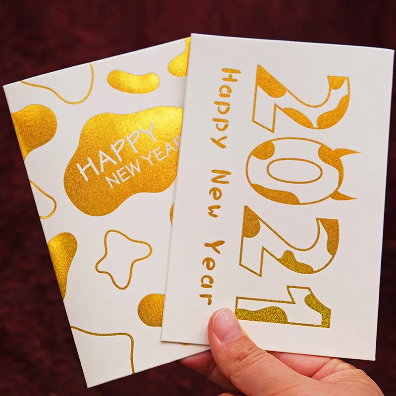 10pcs New Year\'s Card, Hot Stamping Card With Envelope Invitation, Internal Blank 15*10cm Card