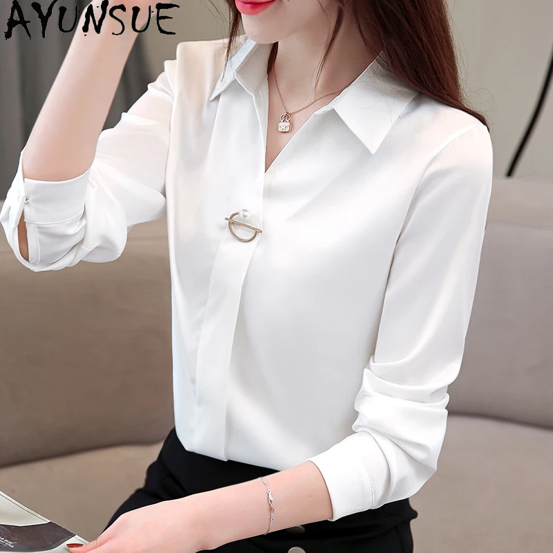 AYUNSUE Chiffon Blouses for Women Spring Autumn Office Lady Female Long Sleeve Shirt Elegant Top Woman Blouse Ropa Mujer 2021