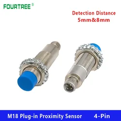 M18 Plug-in Proximity Sensor Metal Inductive Approach Switch With 4 Cores Air Plug Detect Distance 5mm 8mm PNP/NPN NO NC