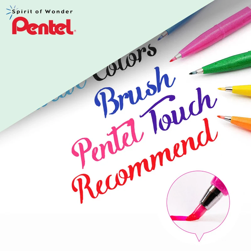3pcs Pentel TOUCH Color Marker Beauty Pen Art Word Painting Special Signature DIY Greeting Card Letter brush English flower body