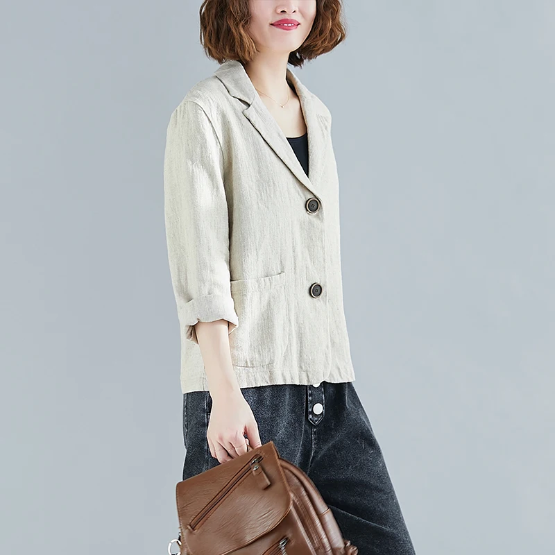 Women's Blazer 2022 New Summer Autumn Thin Section Single Breasted Cotton Linen Suit Jacket Ladies Loose Casual Coat Tops 2020