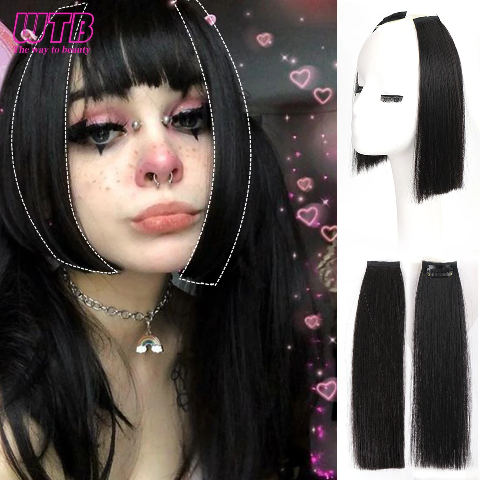 WTB Synthetic Clip In Bangs Princess Cut Two Side Flat Bangs Clip-In Extension Natural Lolita Ji Hair Bangs Hairpiece for Women