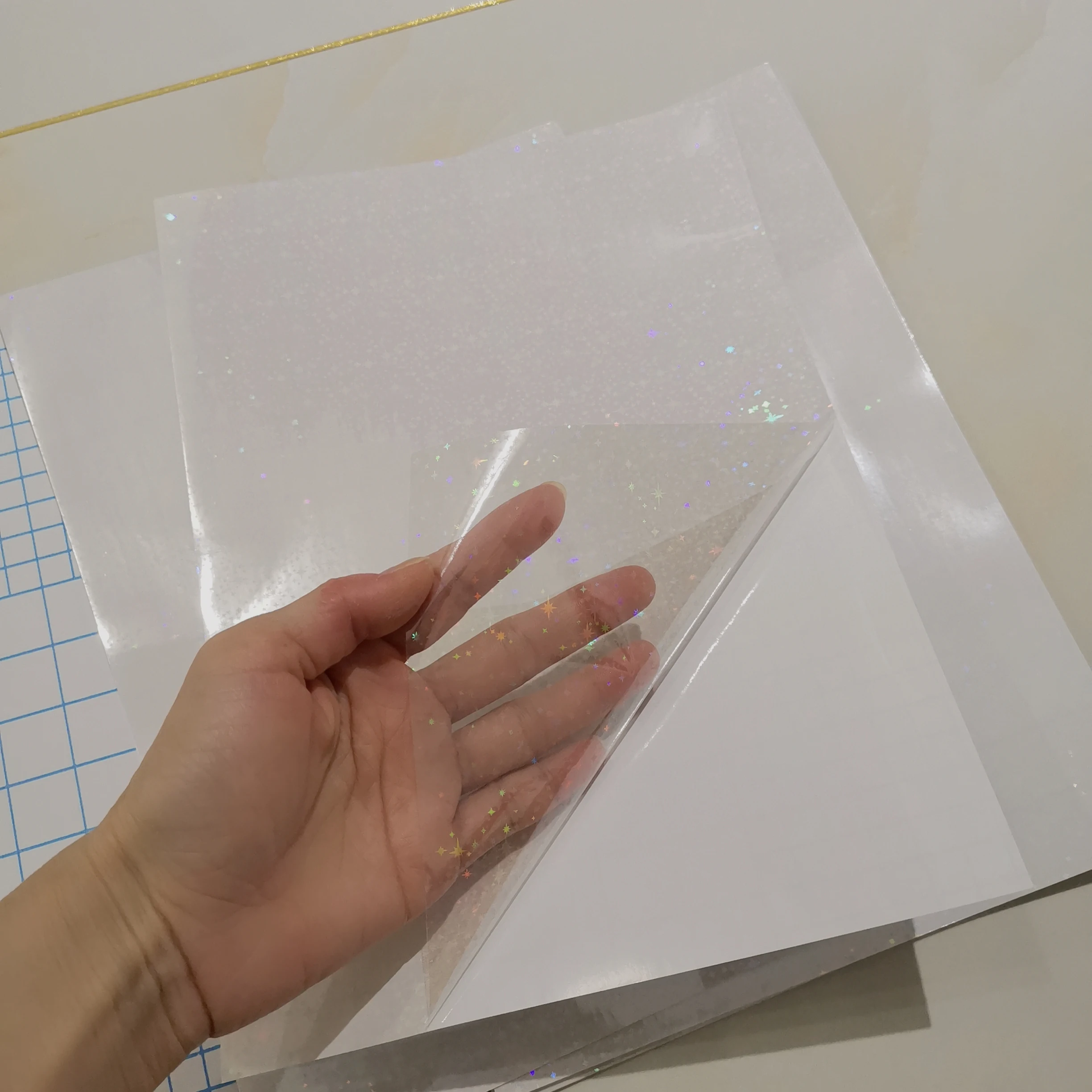 Holographic Small Five Stars Cold Laminator Film Laminating On Paper Plastic 50 Sheets 210 X 297 MM DIY Package Color Card