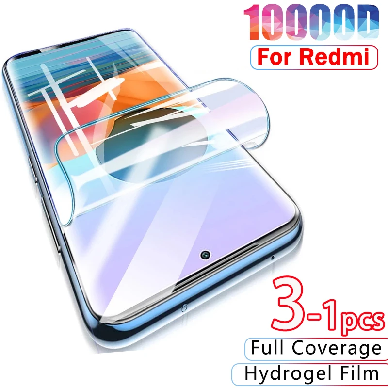 10000D Hydrogel Film For Xiaomi Redmi Note 10 9 8 Pro Screen Protector For Redmi 10 9C 8 7 6 9A K40 Pro Note 10S 9 8 T Not Glass