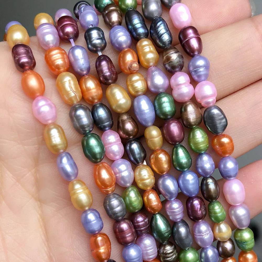 Natural Rice Shape Freshwater Cultured Pearls Beads 5-6mm Multicolor Loose Pearl For DIY Bracelet Charms Accessories 15\'\'