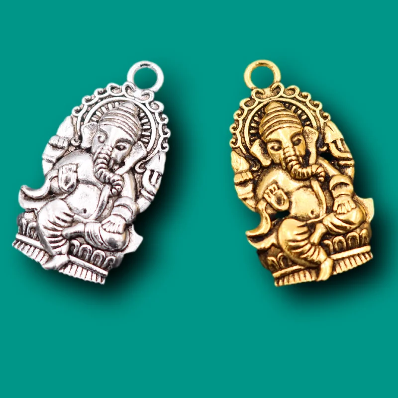 6pcs Silver Color / Gold 3D Elephant Buddha Ganesha Lucky Pendants DIY Charms Bracelet Necklace Jewelry Crafts Metal Accessories