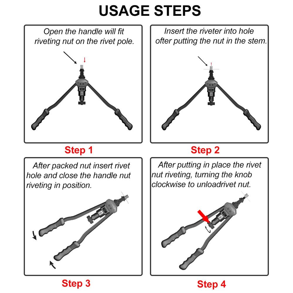 Allsome-kit de ferramentas para rebite manual, 16 polegadas, m3/m4/m5/m6/m8/m10/m12, ferramenta para fixação de porca, rebite