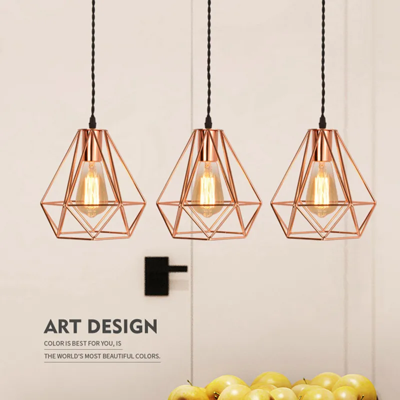 

Nordic Rose Gold Bird Cage Pendant Light Restaurant Bar kitchen island lighting pyramid pendant light suspension luminaire lamp