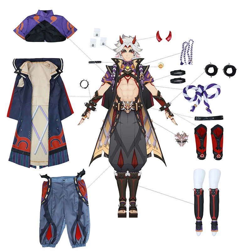 ROLECOS-Costume de Cosplay Arataki Itto pour Homme, Jeu Genshin Impact, Belle Tenue d'Halloween, Ensemble Complet