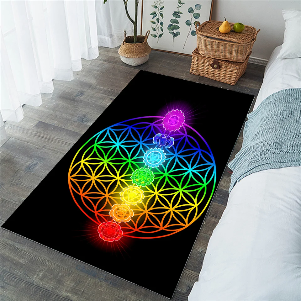 BeddingOutlet Chakra Carpets for Living Room Zen Theme Rectangle Area Rug Colorful tapis Flower of Life Geometric Floor Mat Hot