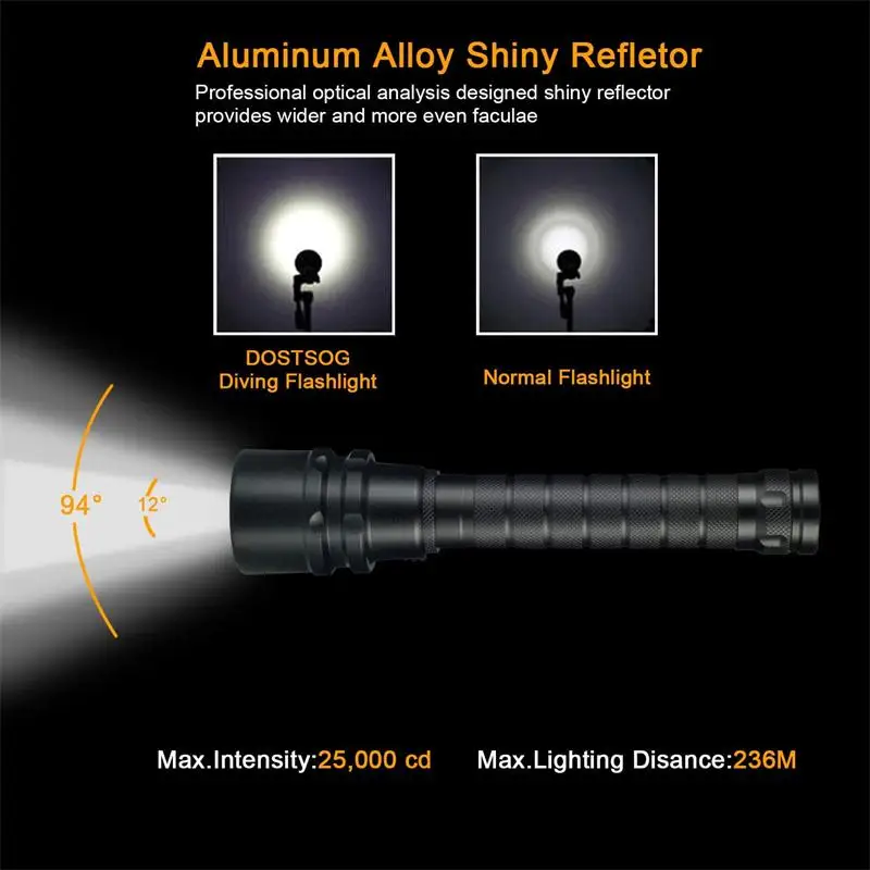 TOPCOM Professional 10w LED Diving Flashlight T6 L2 LED Diving Light White Yellow Scuba Underwater Lantern With Anti-Skid Rope