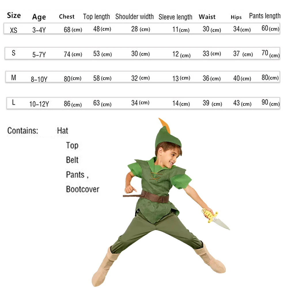 2022 Christmas Boys Peter Pan Kids Anime Cosplay Costume Carnival Party COS T-shirt pants Suit Superhero Halloween Costumes